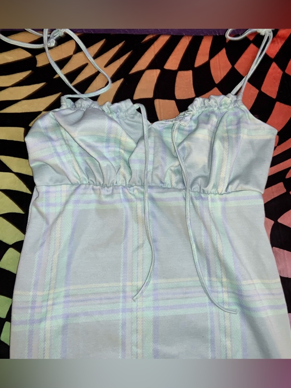 Pastel Plaid Mini Dress in Light Blue and Green